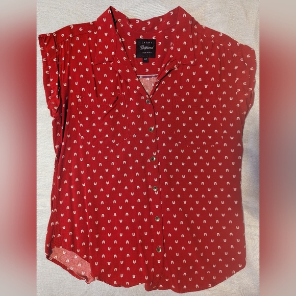 Jachs Girlfriend Red Button-Up Blouse | Arrow Print Chevron Geometric Size S - Picture 1 of 12